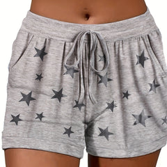 Star Print Drawstring Waist Shorts for Women