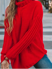 Casual Sweater Women's Plus Solid Long Sleeve High Neck Jumper