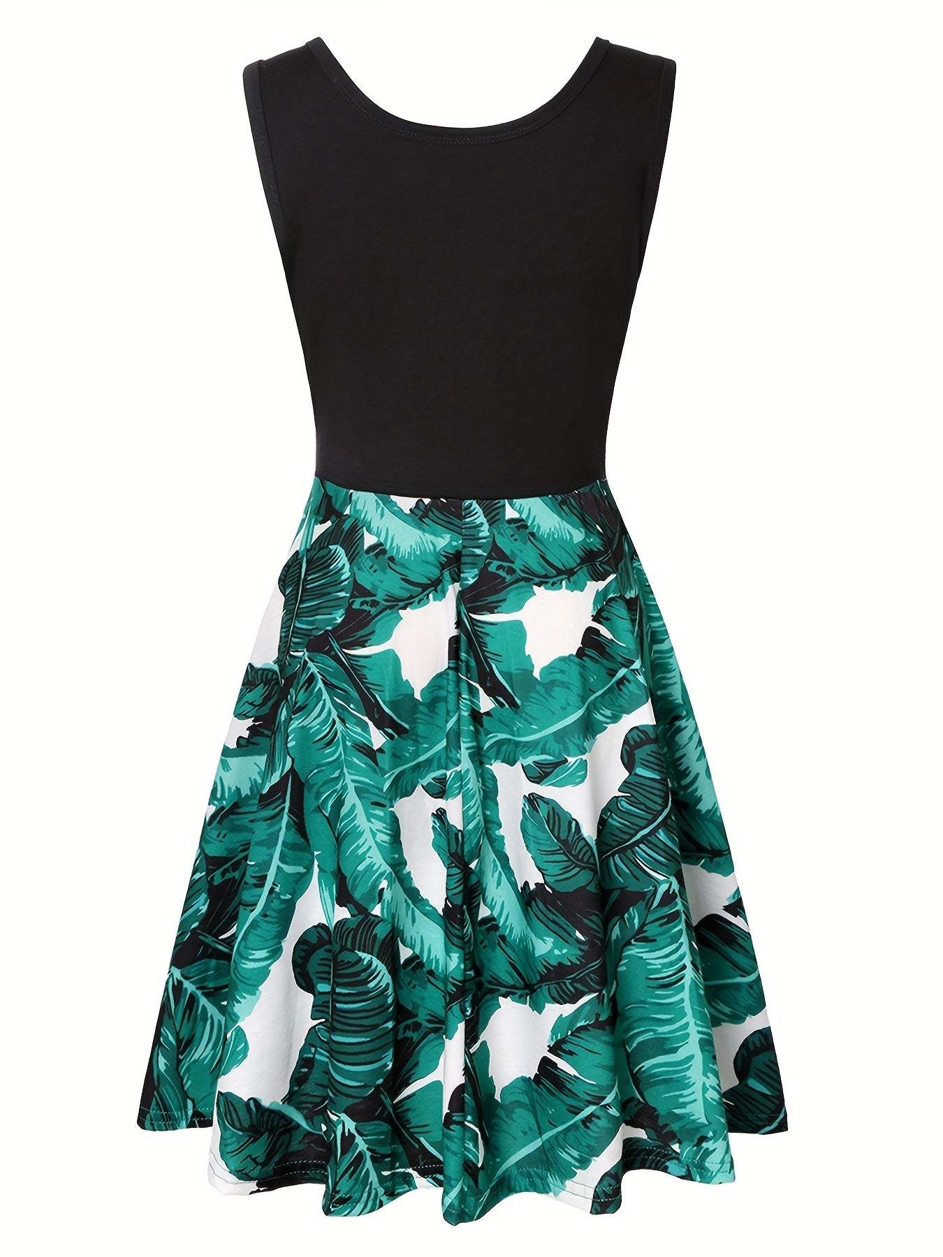 Tropical Print Tank Dress Medium Stretch A-line Dress