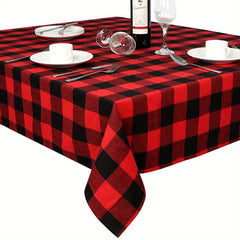 Red Christmas Plaid Tablecloth Waterproof Table Cover