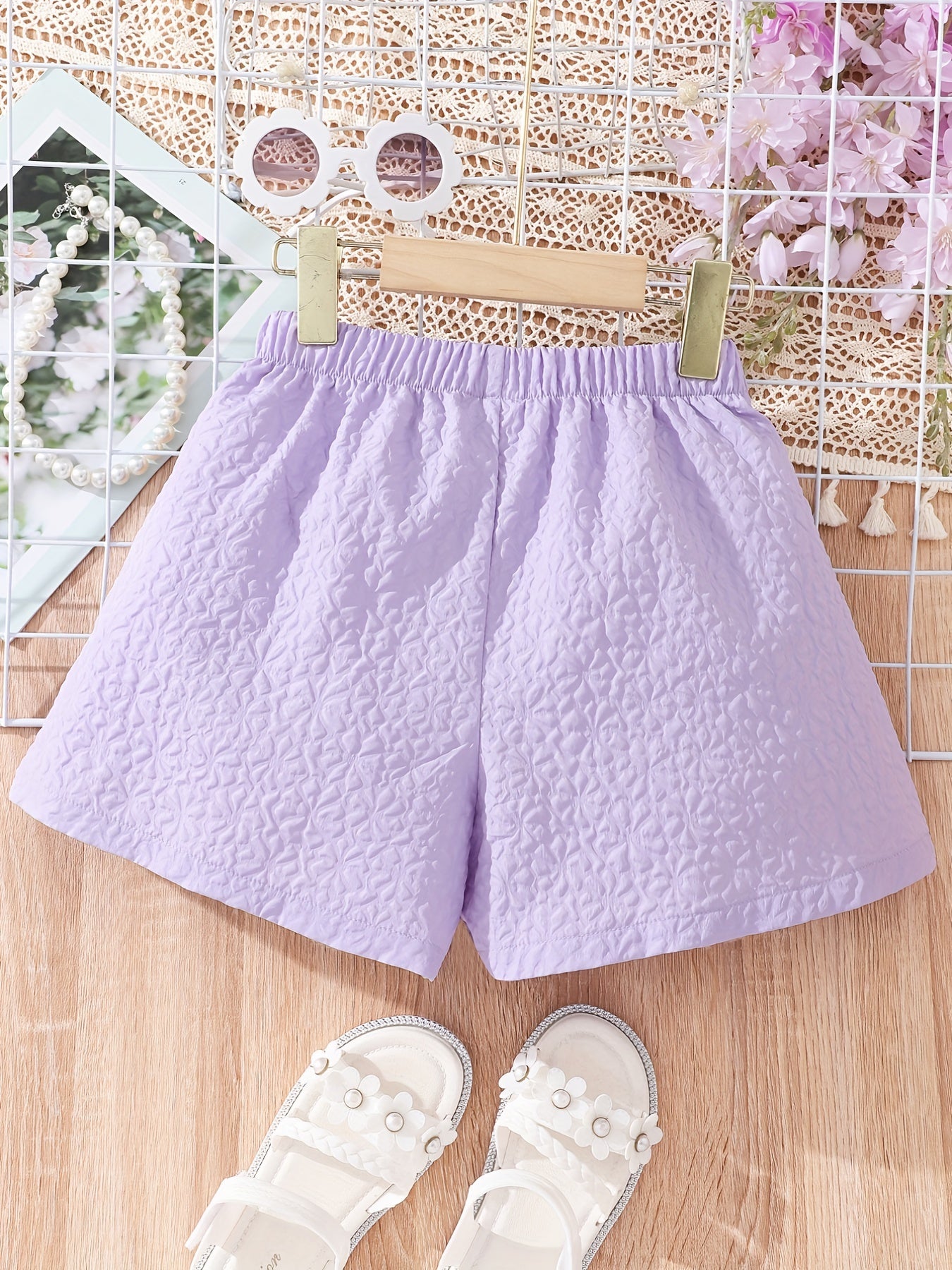 Girls' Casual Elastic Waist Textured Summer Shorts