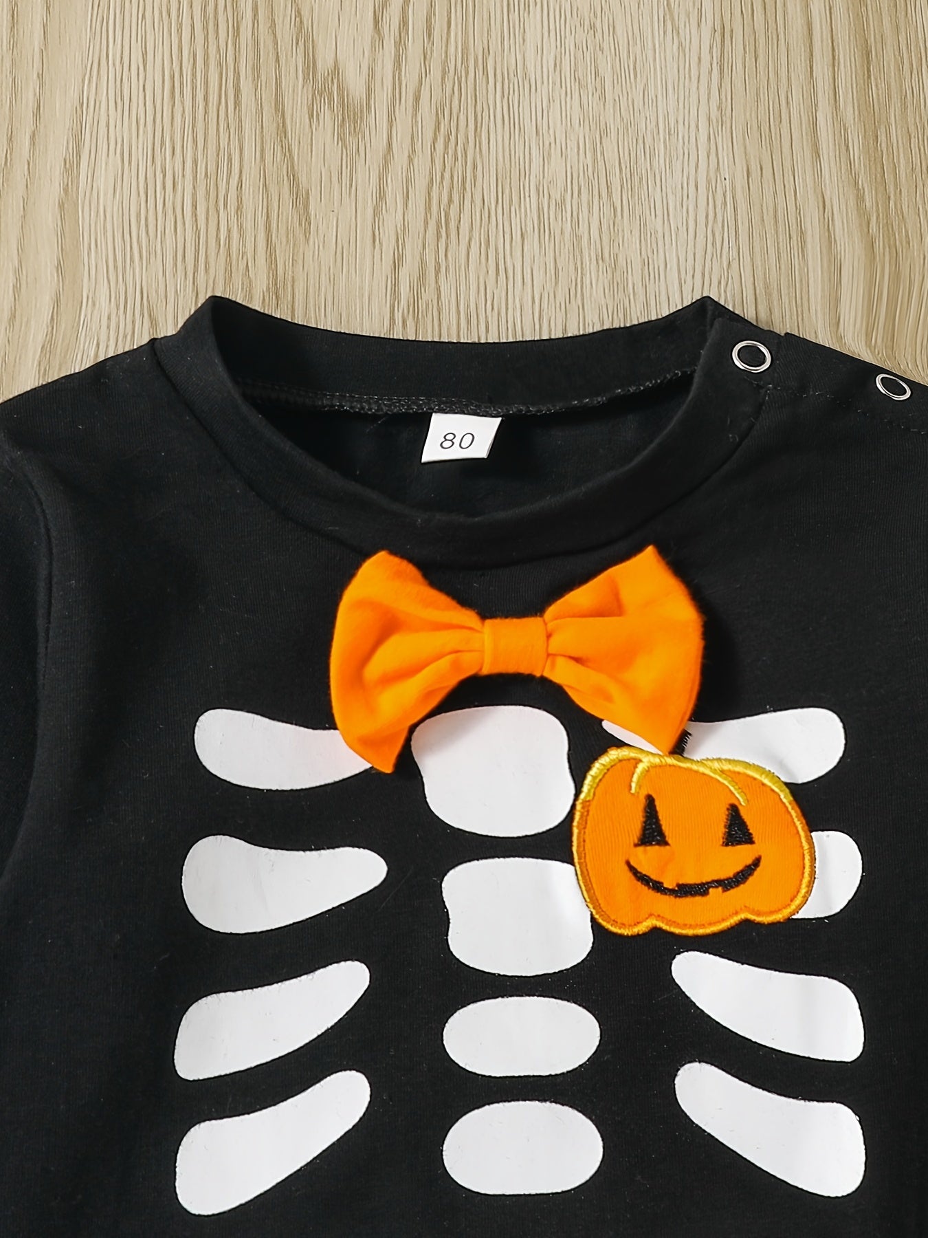 Baby Cotton Romper Halloween & Skull Graphic Bow Long Sleeve Creeper Jumpsuit