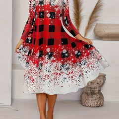 Colorblock Gingham Print V Neck Dress