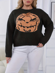 Women's Plus Pumpkin Print Long Sleeve Sweater