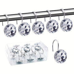 12pcs Round Acrylic Rhinestone Shower Curtain Hooks