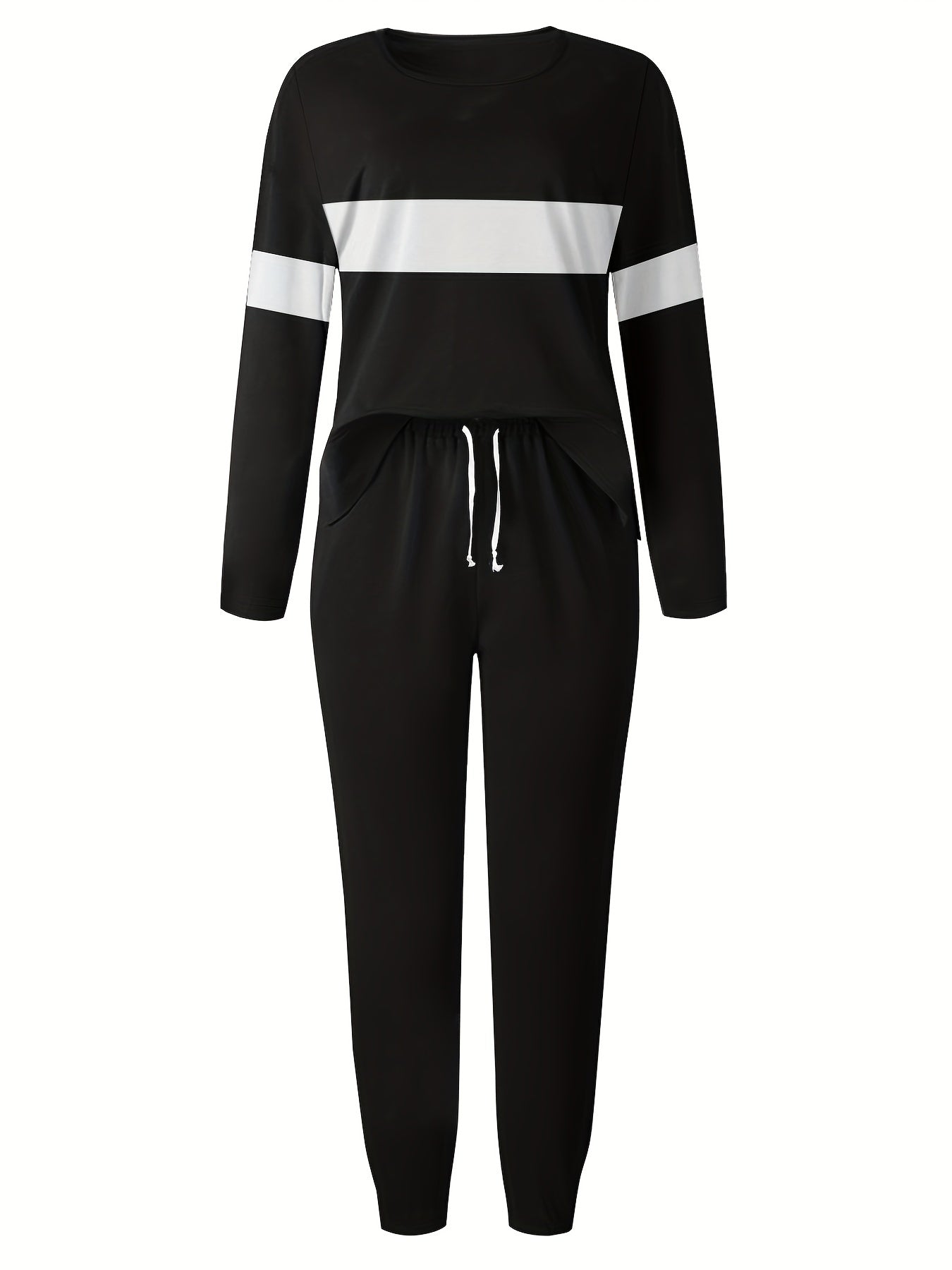 Women's Plus Stiped Long Sleeve Pullover Top & Joggers Set