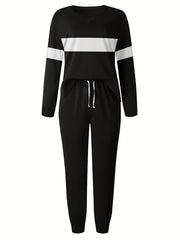 Women's Plus Stiped Long Sleeve Pullover Top & Joggers Set