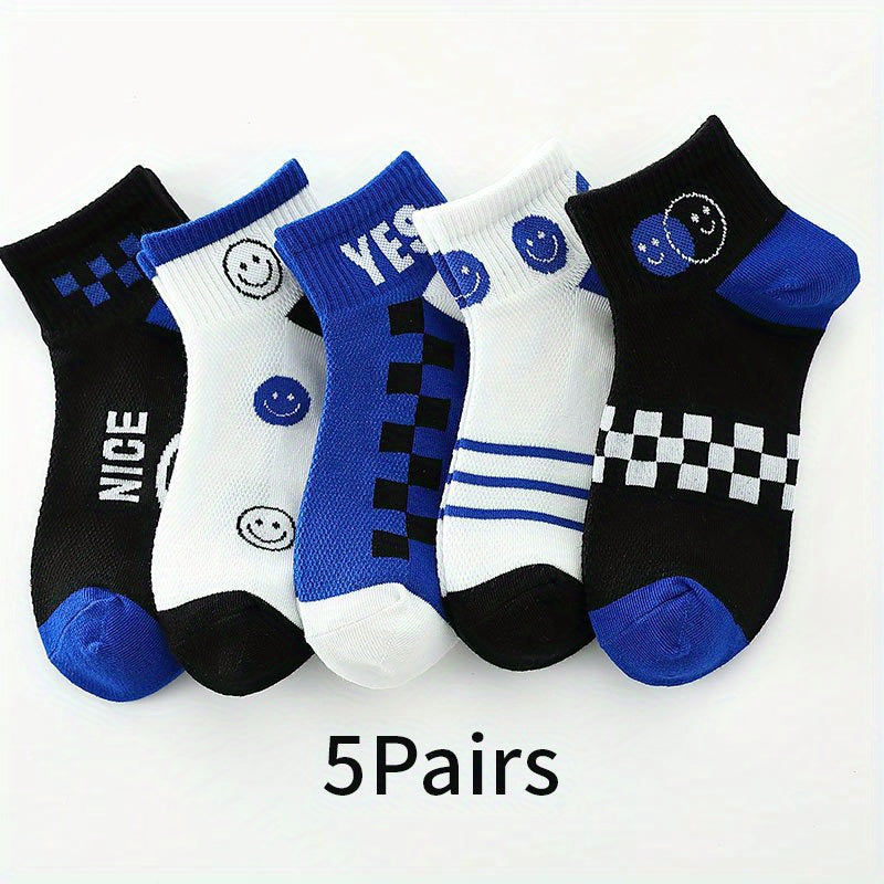 5 Pairs Kids Cotton Breathable Short Socks for Spring Summer Sports