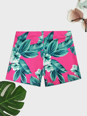 Men s Tropical Leaf & Floral Print Swim Boxers Hawaiian Style