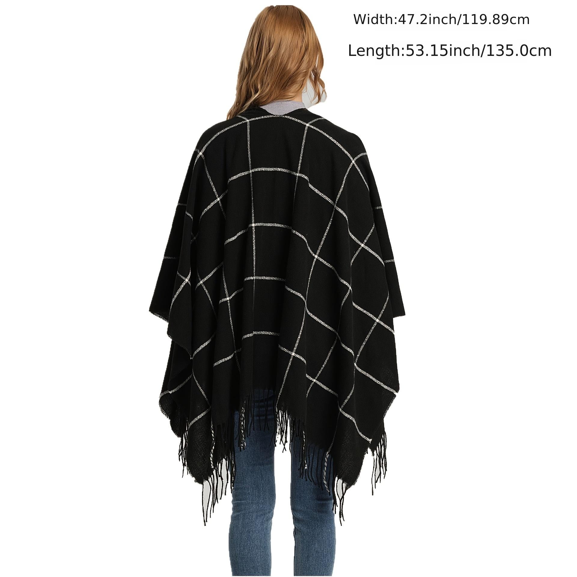 Oversized Plaid Blanket Scarf Soft Tassel Wrap Women Muffler Hijab
