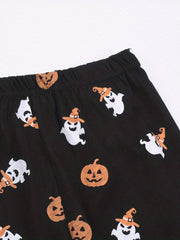 Halloween Pumpkin And Ghost Print Boys Casual Long Pants