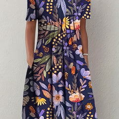 Floral Print Ruched Dress with Pockets
