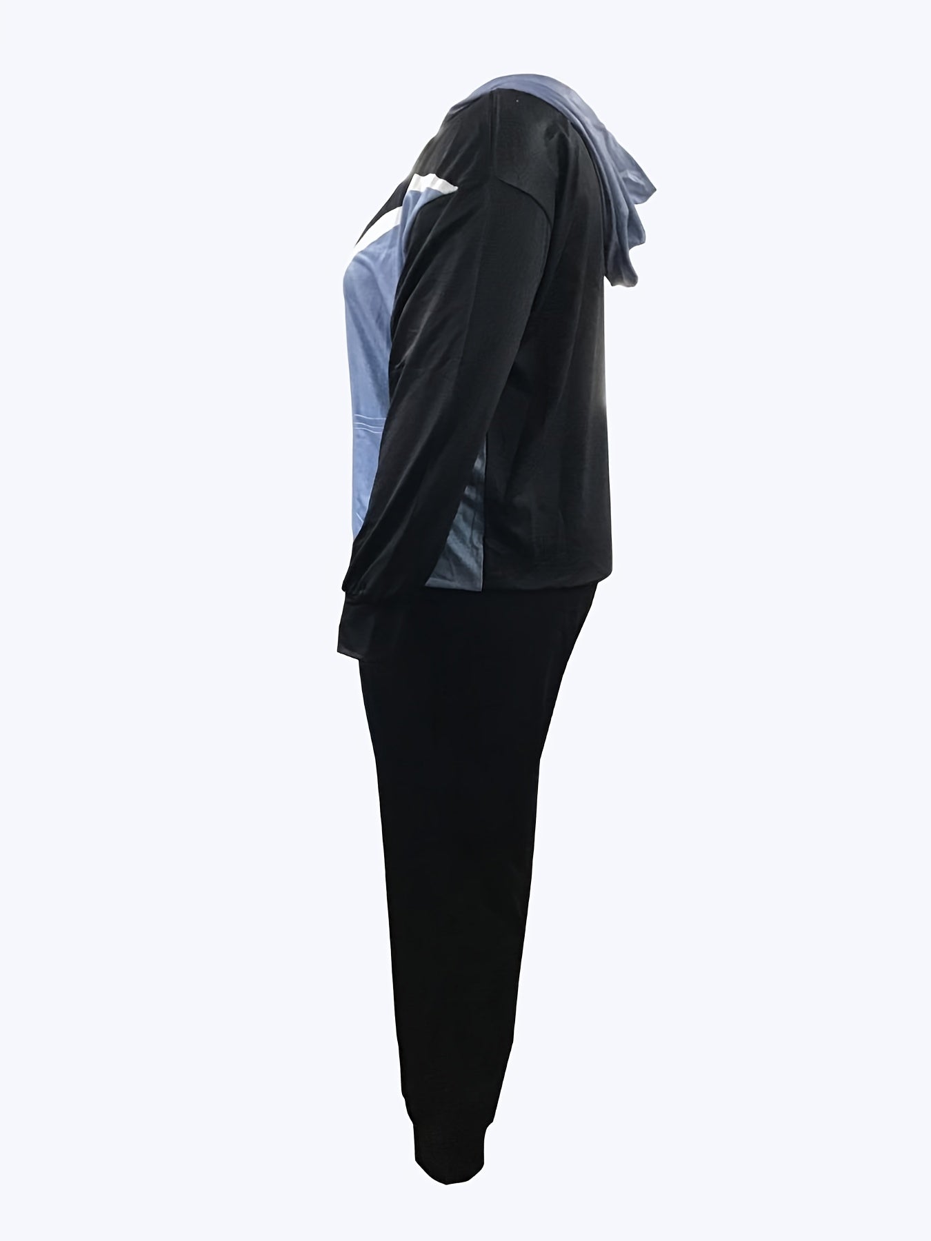 Plus Size Colorblock Denim Print Hoodie & Joggers Set