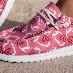 Rugby Heart Pattern Flat Shoes Women's Casual Lightweight Soft Comfortable