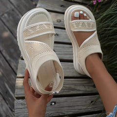 Women's Platform Knit Sandals Slingback Shoes Open Toe Slip On