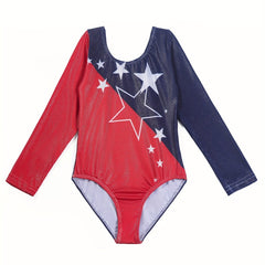Splicing Star Long Sleeve Gymnastics Romper For Girls