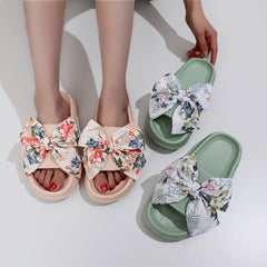 Floral Print Bowknot Slides Soft Sole Lightweight Summer Beach Shoes
