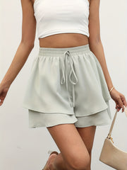 Layered Drawstring Shorts Elastic Waist Women's Clothing