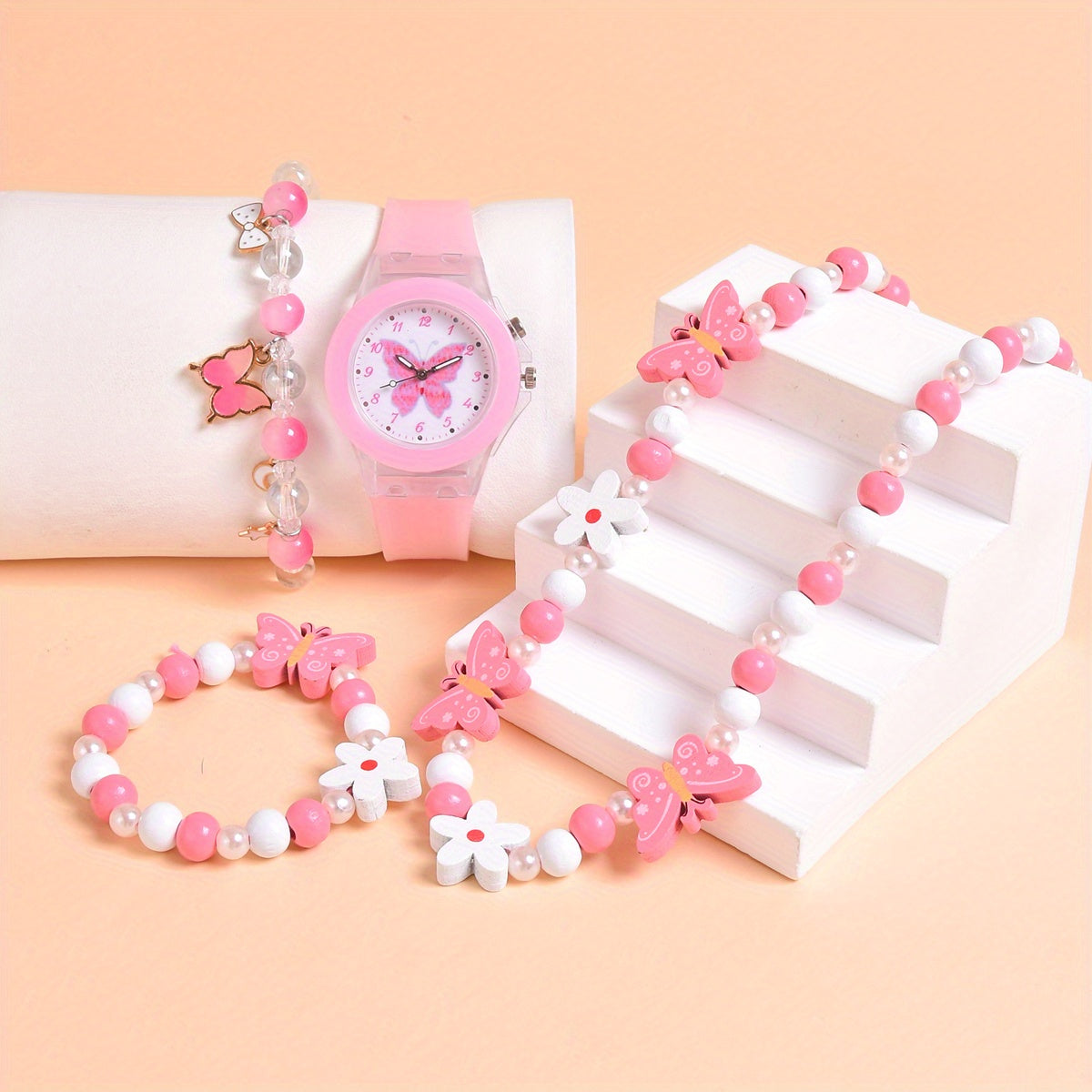 4pcs Butterfly Watch Set + Beaded Bracelet Accessory