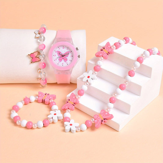 4pcs Butterfly Watch Set + Beaded Bracelet Accessory