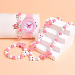 4pcs Butterfly Watch Set + Beaded Bracelet Accessory