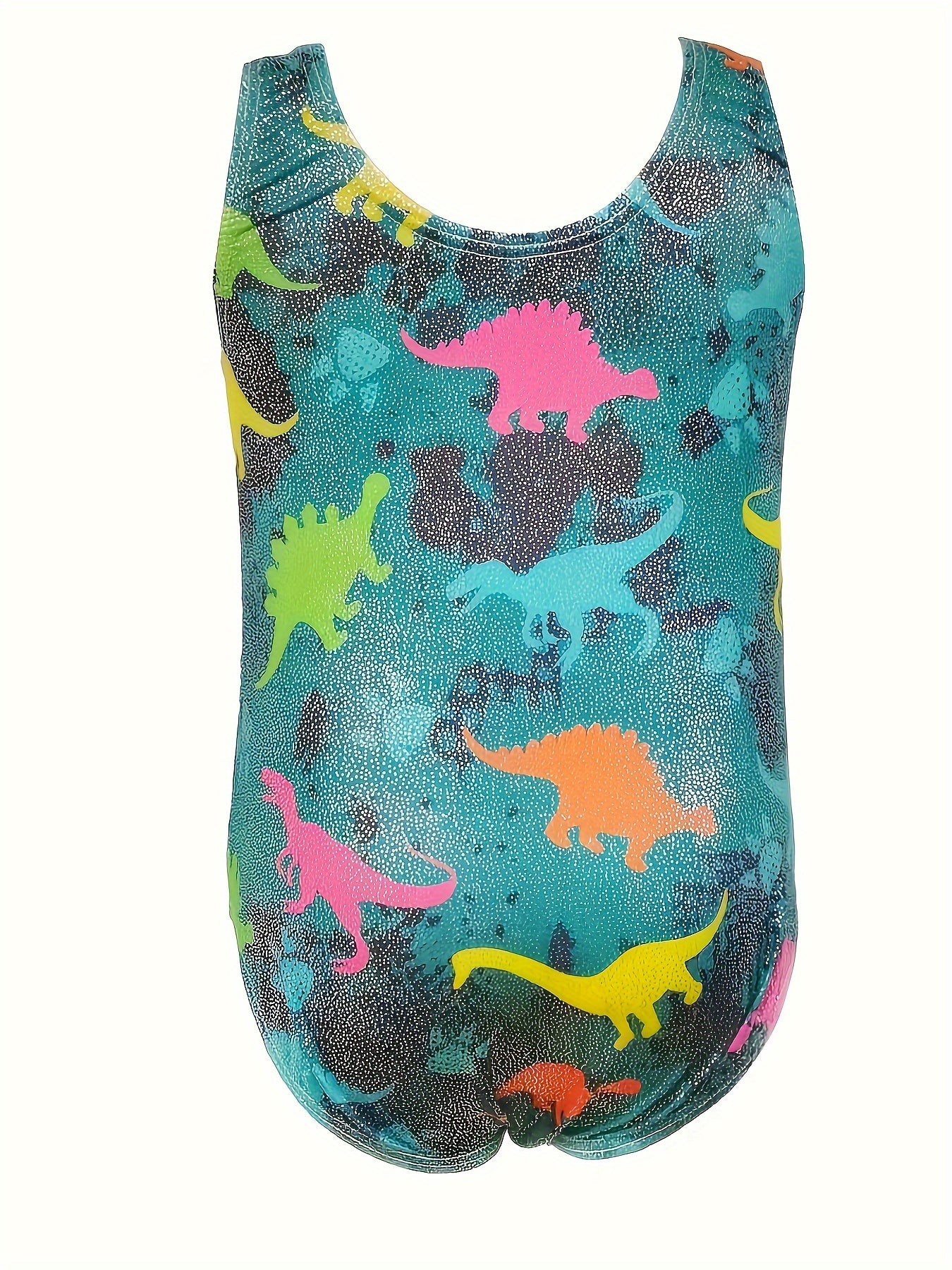 Girls Dino Pattern Sleeveless Gymnastics Suit for Sports Training