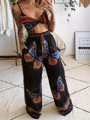 Floral Printed Bra Tops & Long Pants Suits Women's Night Out