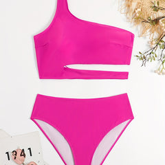 One Shoulder Cut Out Bikini Set