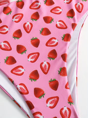 Bikini Set Women's Strawberry Print 3pcs Bikini Set