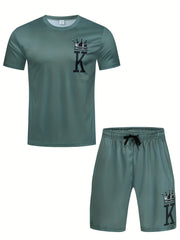 Men's King Print Sports T-shirt & Shorts Set for Summer