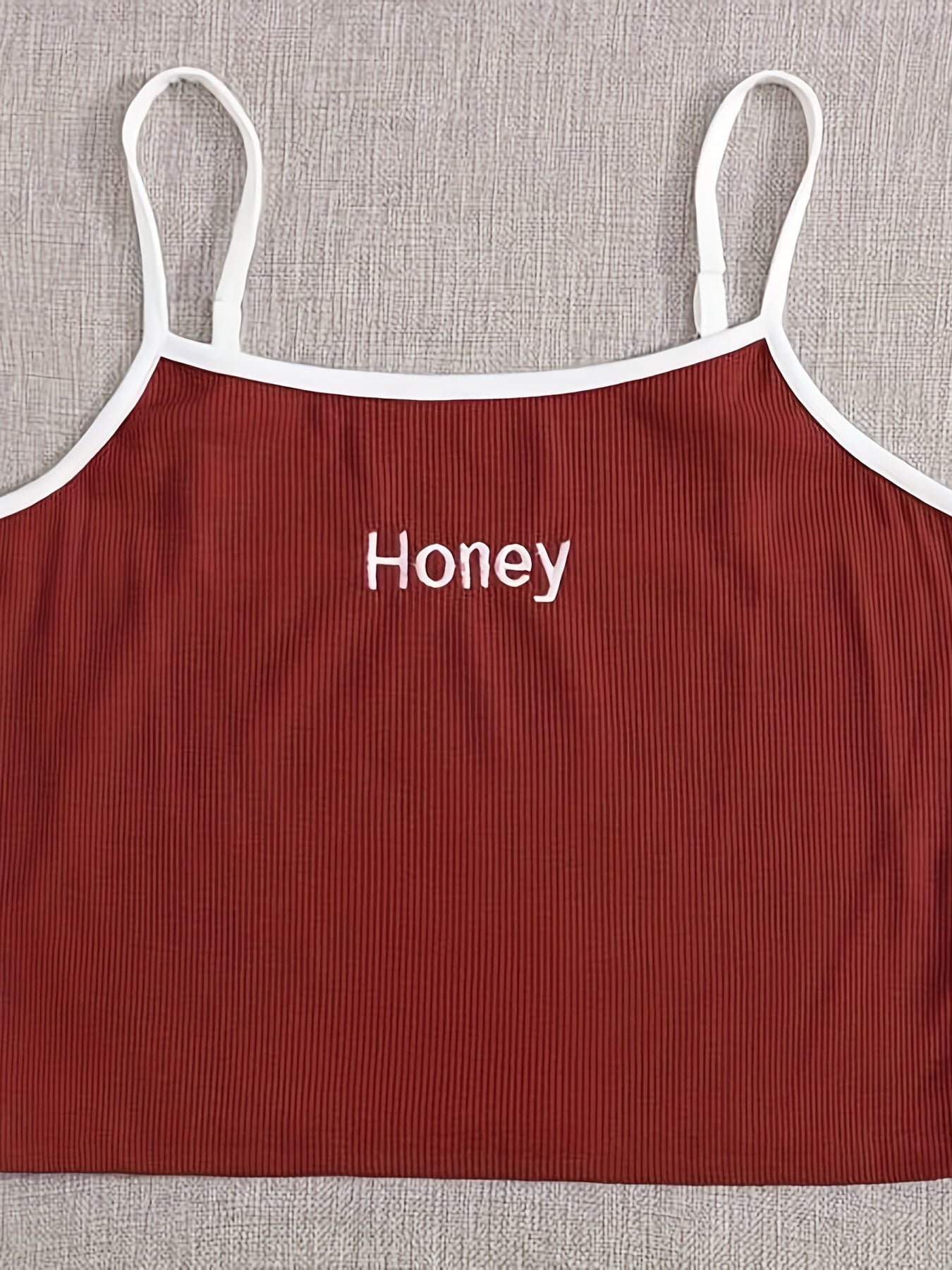 Women's Plus Ribbed Cami Top with Letter Embroidery