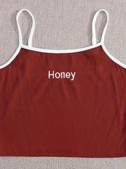 Women's Plus Ribbed Cami Top with Letter Embroidery