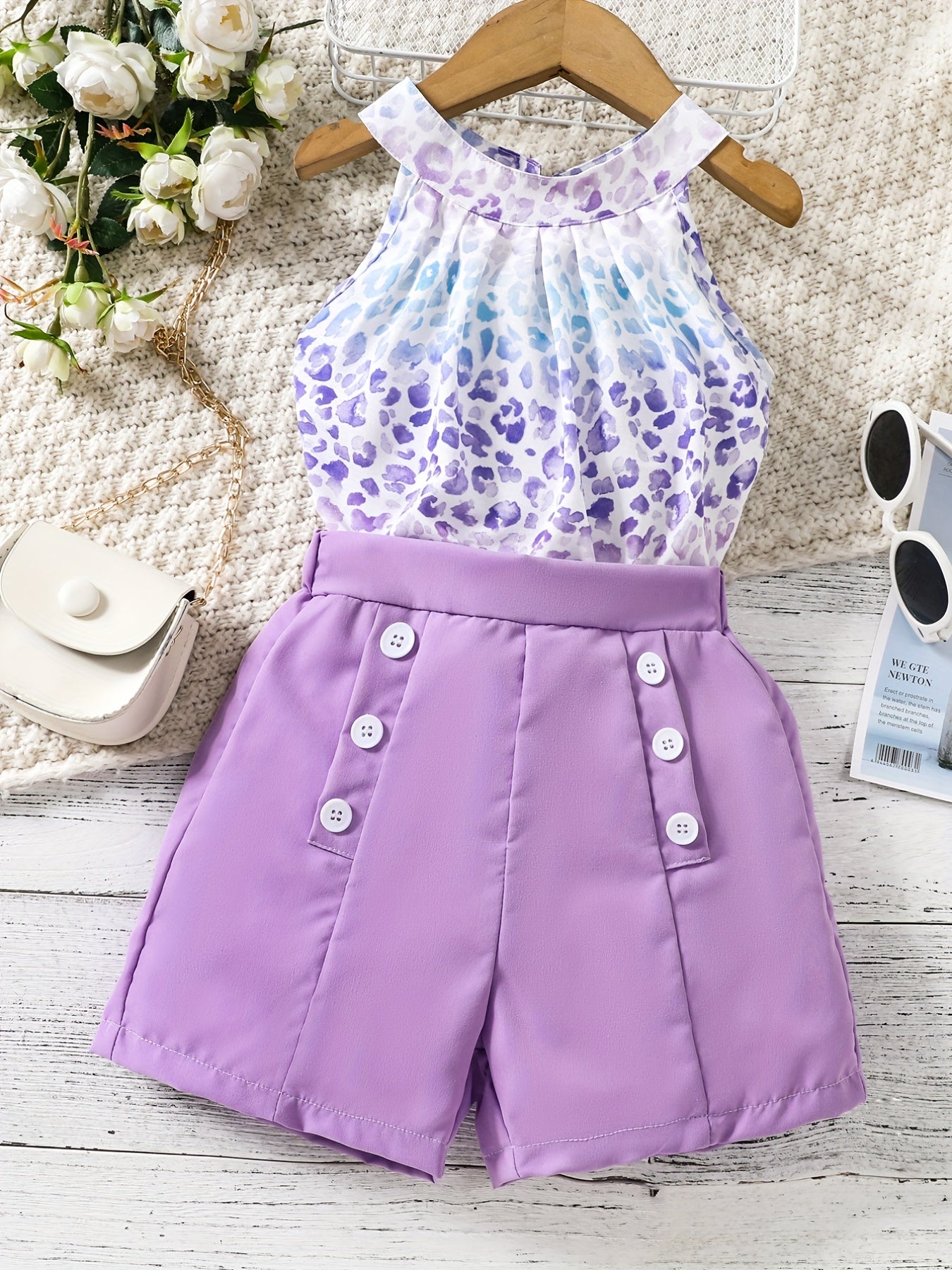 2pc Toddler Girls Leopard Halter Top & Shorts Set Kids Summer Clothes