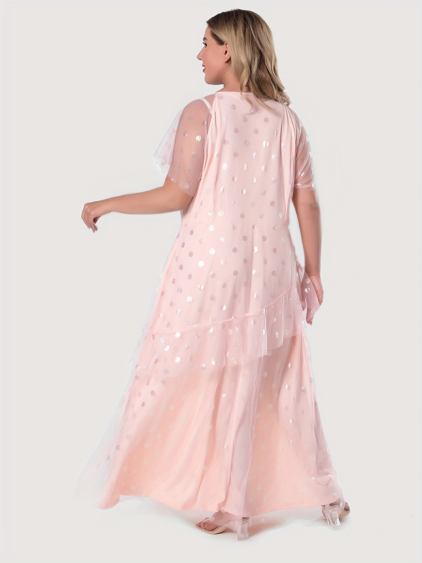 Women's Dot Contrast Mesh Layered Party Dress