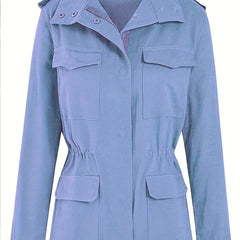 Solid Cargo Jacket Casual Long Sleeve Outerwear Women's Clothing