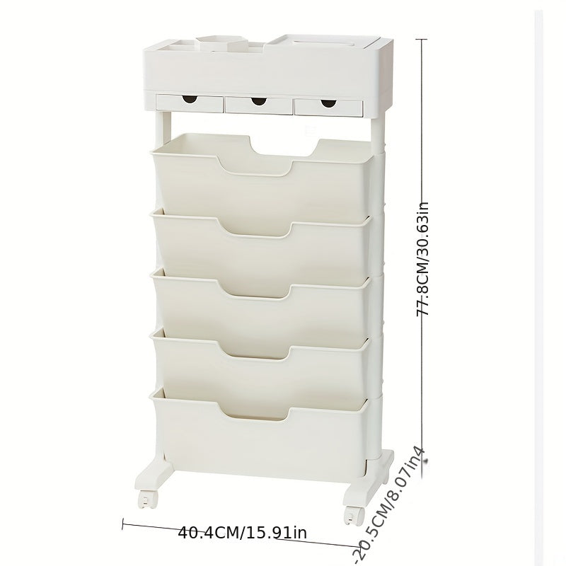 Large Capacity Movable Book Rack With Drawers Storage Shelve