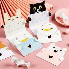 9pcs Cartoon Envelope Greeting Card Holiday Wishes Postcards Of Animals