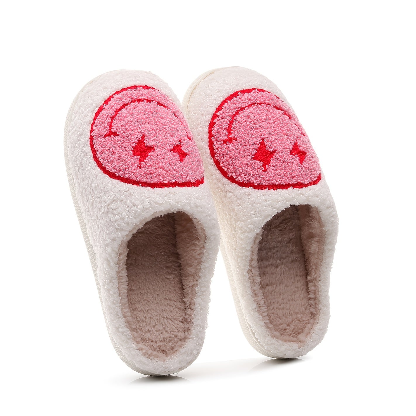 Women's Cartoon Smile Face Slippers Plush Lined Slide Sandals Winter Shoes