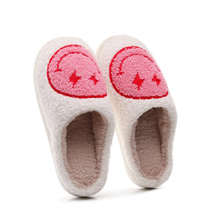Women's Cartoon Smile Face Slippers Plush Lined Slide Sandals Winter Shoes