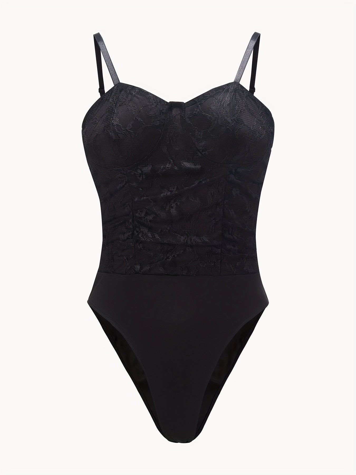 Solid Lace Cami Bodysuit Sexy V-neck Zip Back One Piece Bodysuit