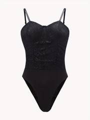Solid Lace Cami Bodysuit Sexy V-neck Zip Back One Piece Bodysuit