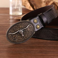 Men's Retro Bull Head Buckle Belt Casual Business Accessory