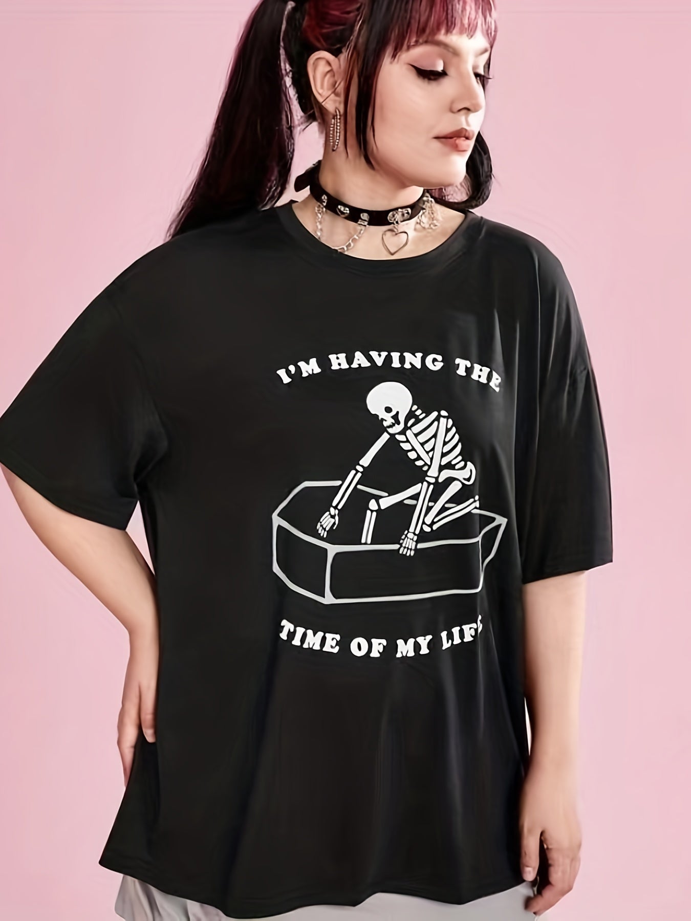 Skull Print Plus Size Halloween Sports Top