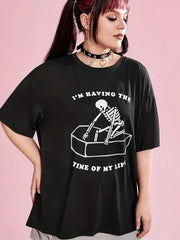 Skull Print Plus Size Halloween Sports Top
