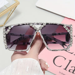 Oversized Top Bar Sunglasses Rhinestone Gradient UV400