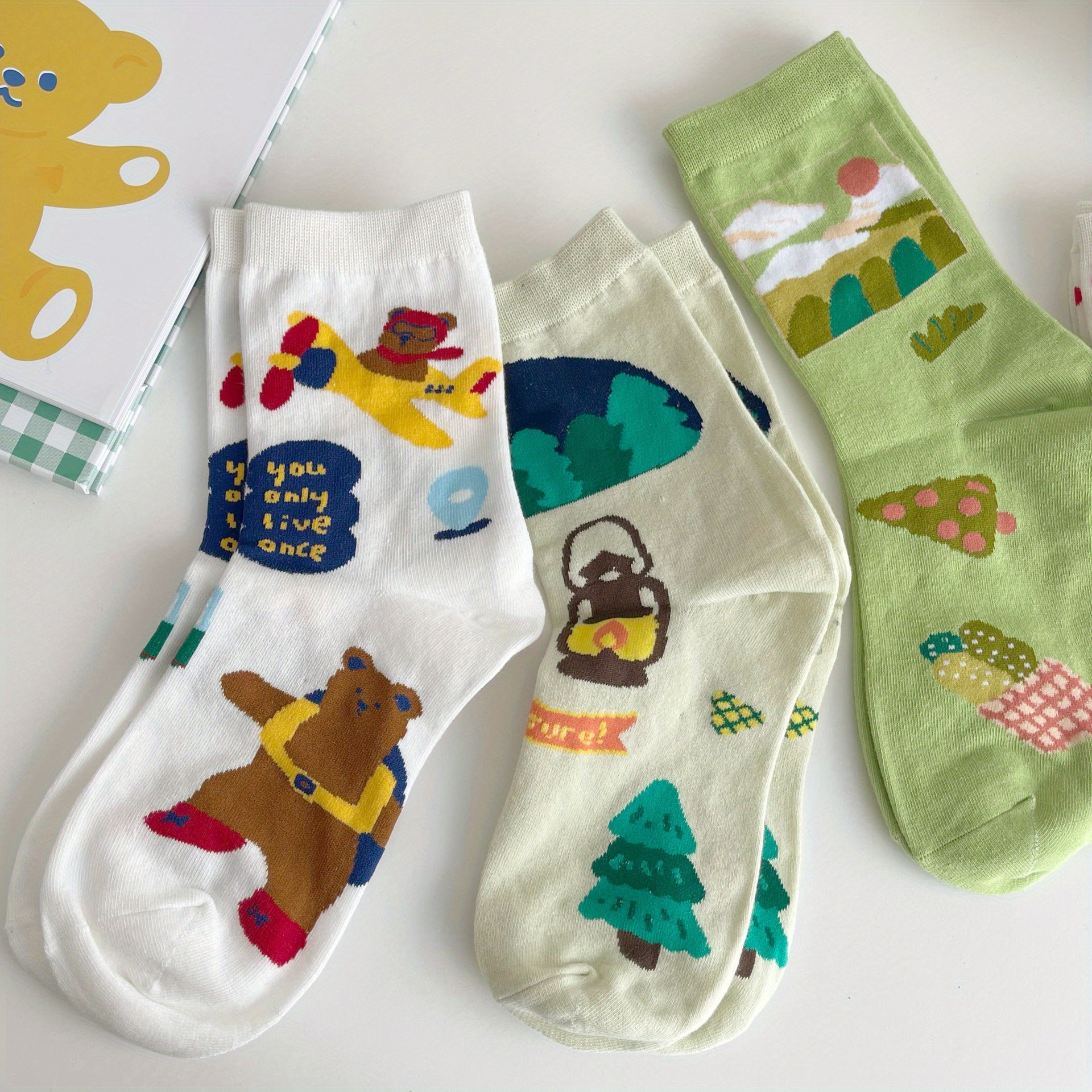 3 Pairs Cartoon Pattern Socks Comfy & Mid Tube Socks Women's Stockings & Hosiery