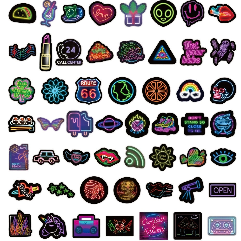 100Pcs Neon Waterproof Vinyl Decals for Water Bottles Laptops & More