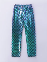 Girls Mermaid Party Footless Leggings Stretch Toddler Kids Halloween Party Pants