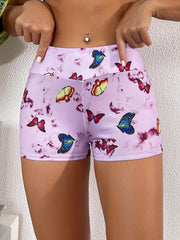 Butterfly Print Lounge Bottoms Elastic Waistband Shorts Womens Loungewear