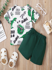 Toddler Boys Dinosaur Print Top & Shorts Set - Summer Kids Clothes